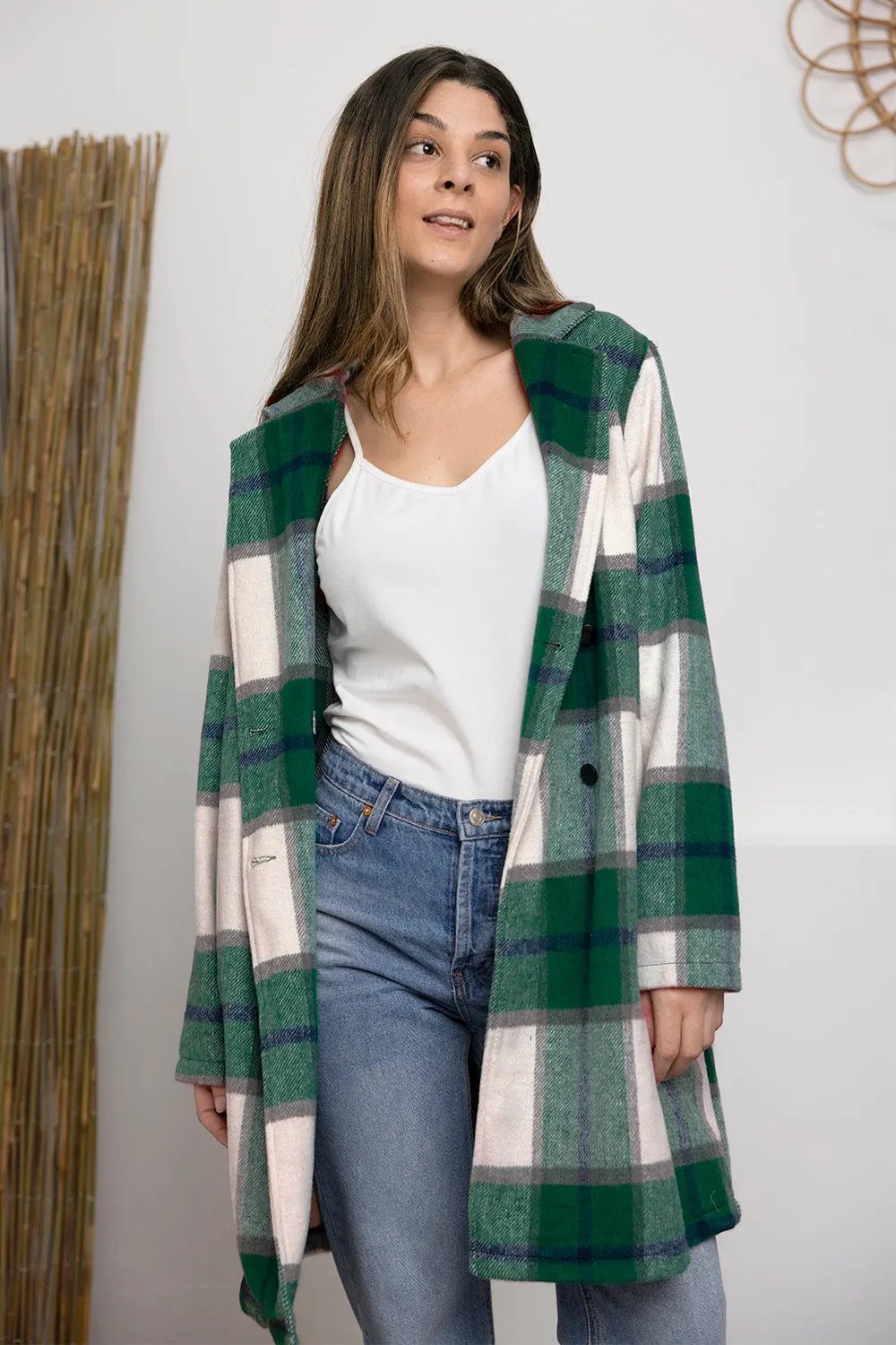 Double Take Full Size Plaid Button Up Lapel Collar Coat by Double Take