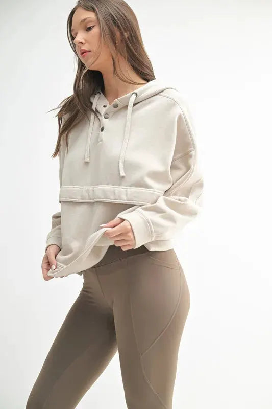 MONO B Drift Burnout Fleece Snap Hoodie by Partner Label