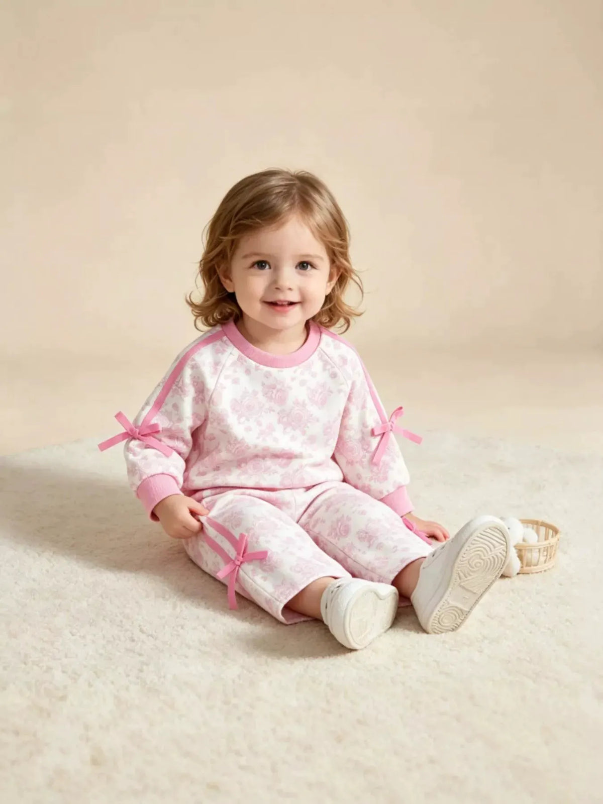 Children's Floral Print Round Neck Top and Pants Two-Piece Lounge Set by Trendsi