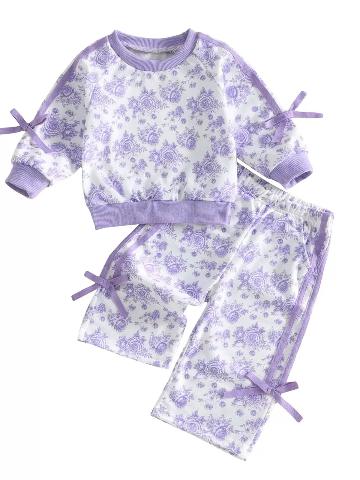 Children's Floral Print Round Neck Top and Pants Two-Piece Lounge Set by Trendsi