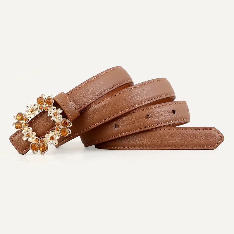Rhinestone Buckle Leather Belt by Trendsi