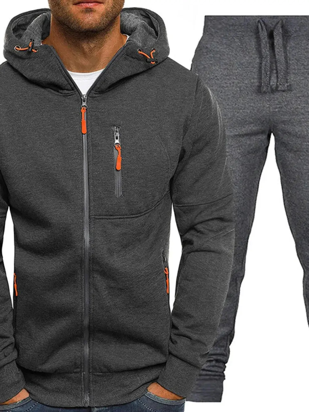 Men's Plus Size Zip Up Hooded Top and Pants Set by Partner Label