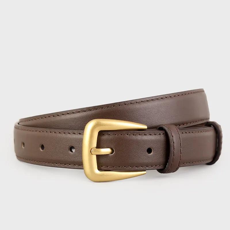 Skinny Leather Belt with Golden Buckle by Trendsi
