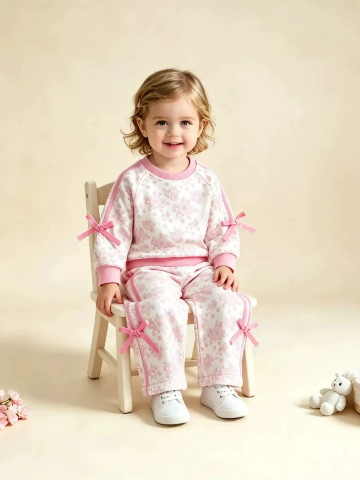 Children's Floral Print Round Neck Top and Pants Two-Piece Lounge Set by Trendsi