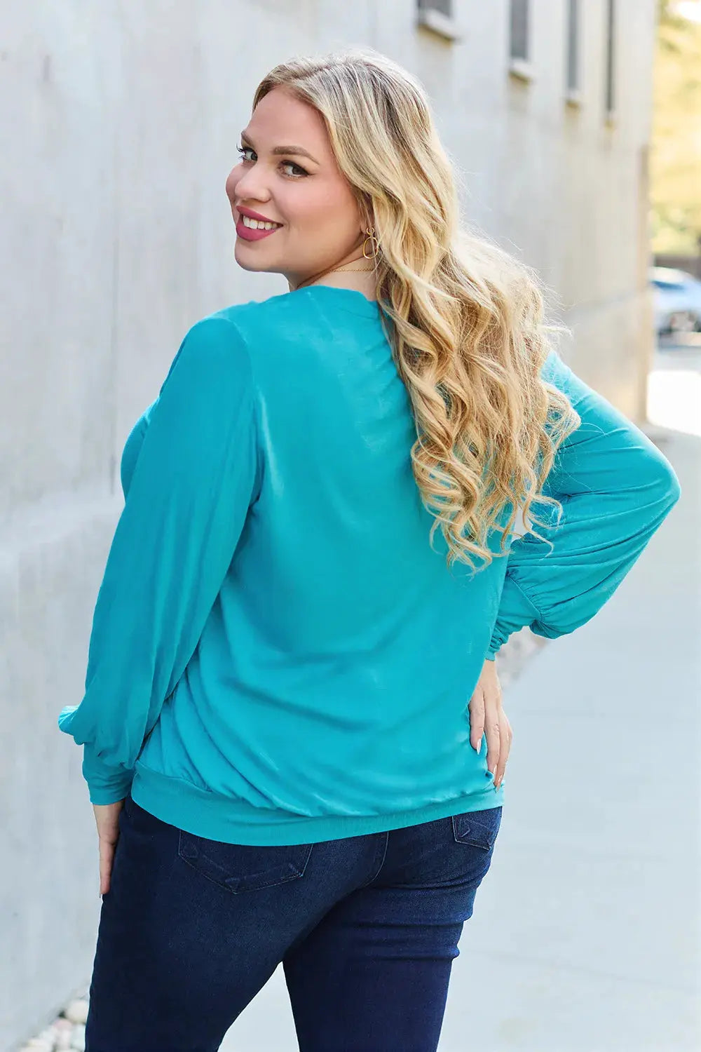 Basic Bae Full Size V-Neck Lantern Sleeve Top by Basic Bae