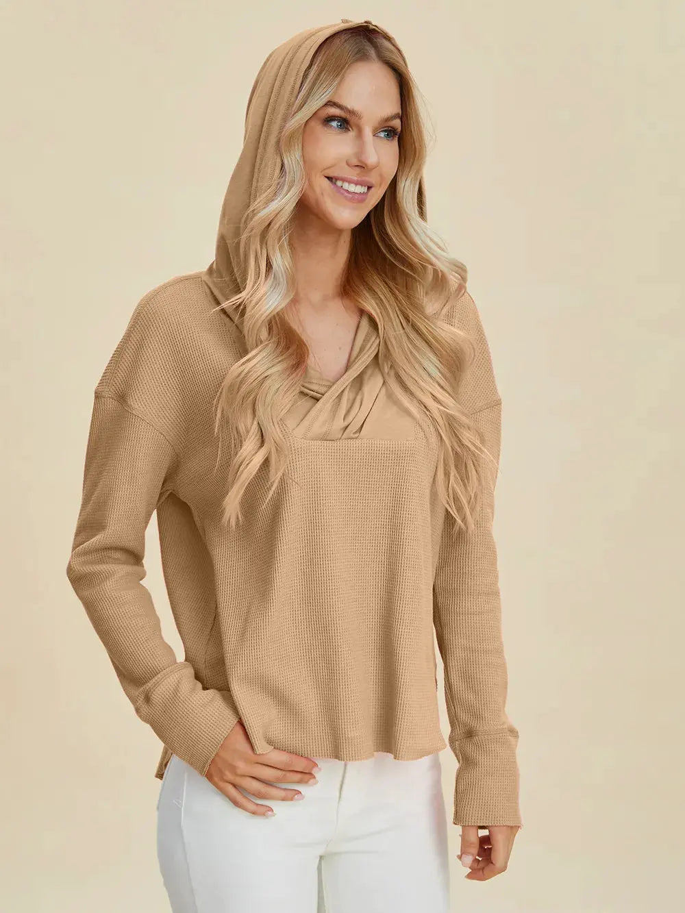Double Take Full Size High-Low Dropped Shoulder Long Sleeve Hoodie by Double Take