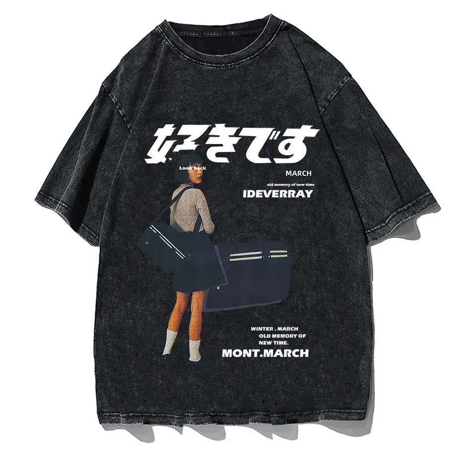 Men's Harajuku Kanji Girl Graphic T-Shirt Japanese Print Cotton Loose Fit Streetwear by Vimost Shop