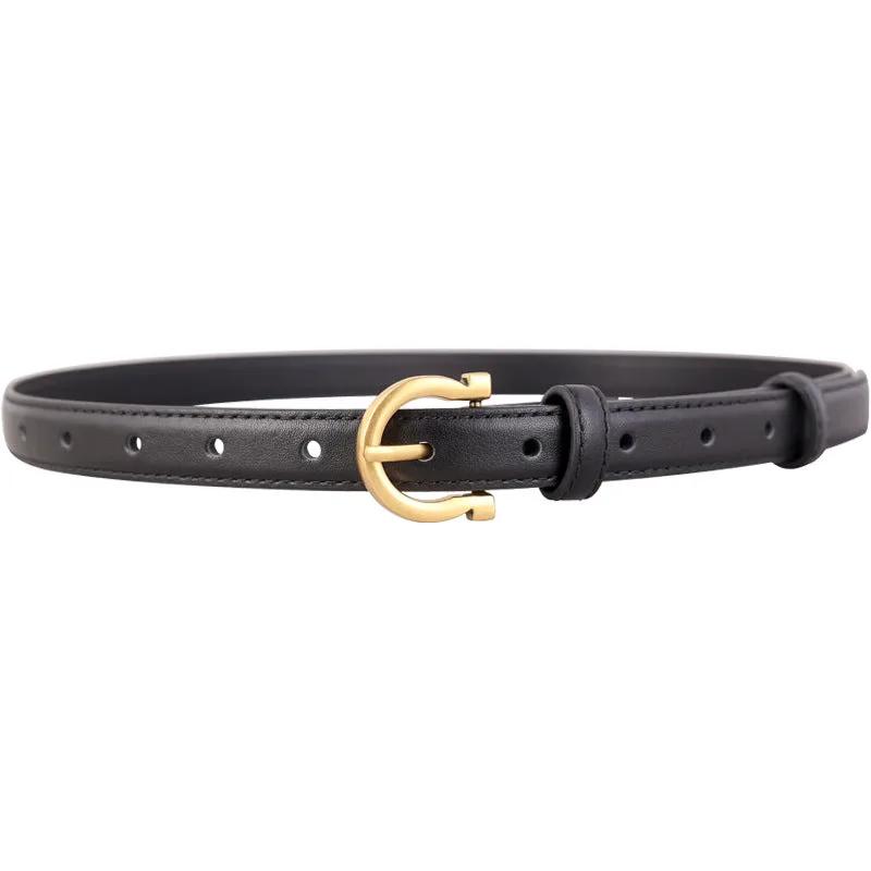 Leather Belt with Golden Buckle by Trendsi