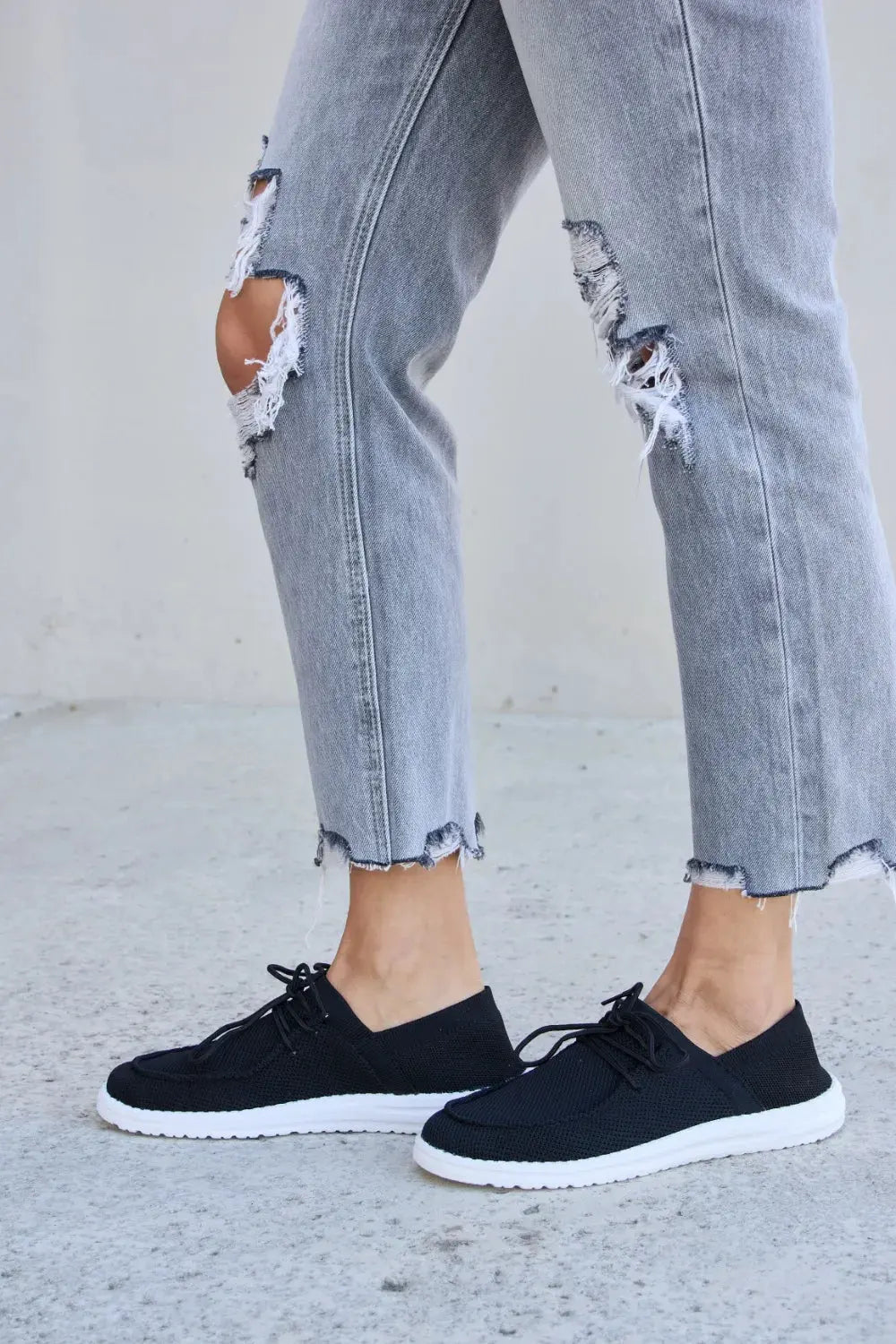 Forever Link Flat Round Toe Lace-Up Sneakers by Forever Link