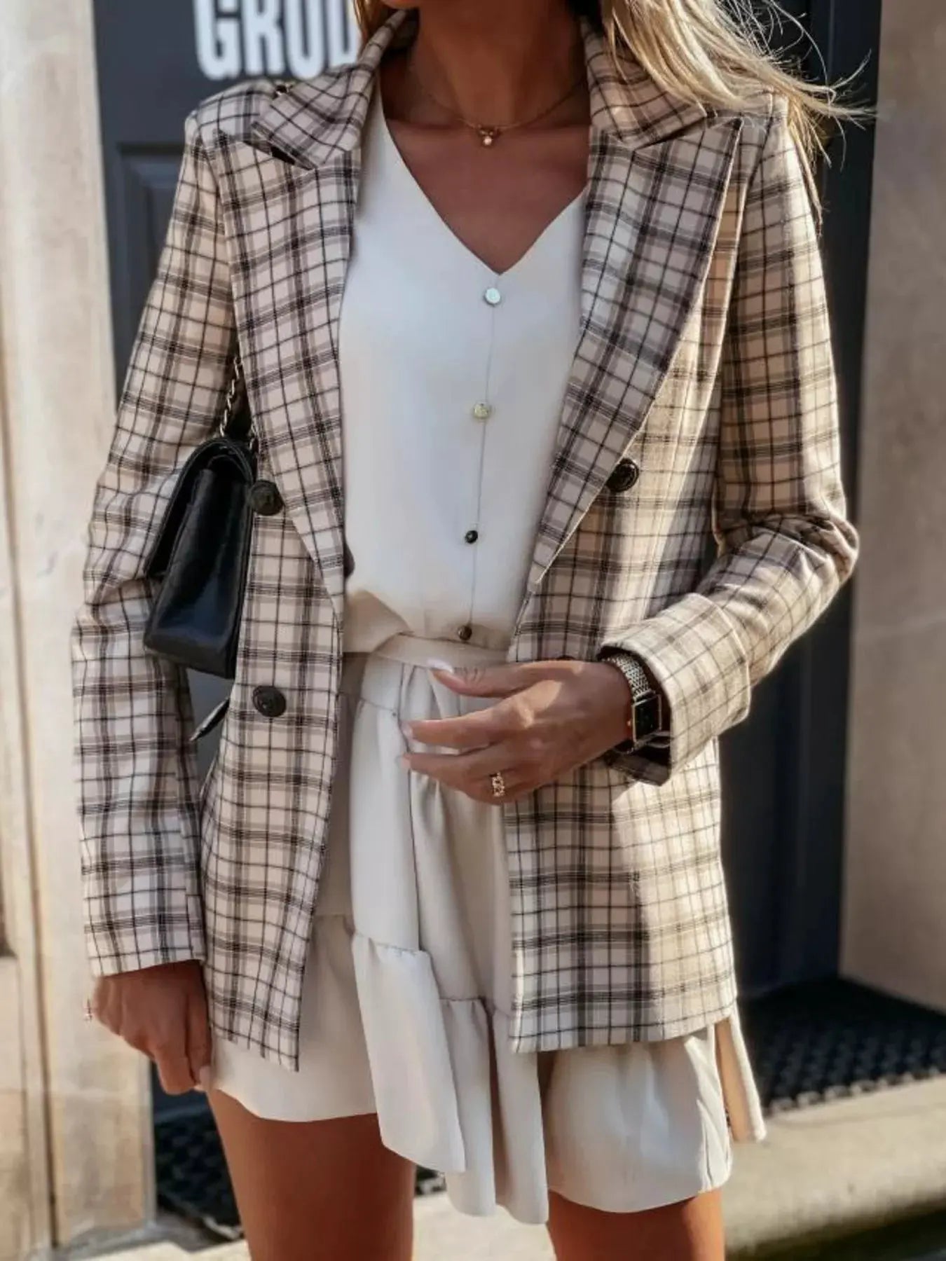 Houndstooth Double‑Breasted Blazer | Partner Labels Selection by Partner Label
