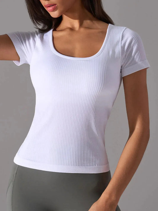 Square Neck Active T-Shirt with Detachable Chest Pads by Partner Label