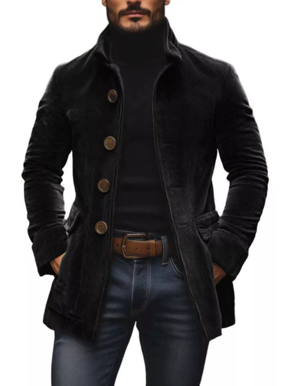 Men's Full Size Vintage Single-Breasted Stand Collar Coat Plus Size by Trendsi
