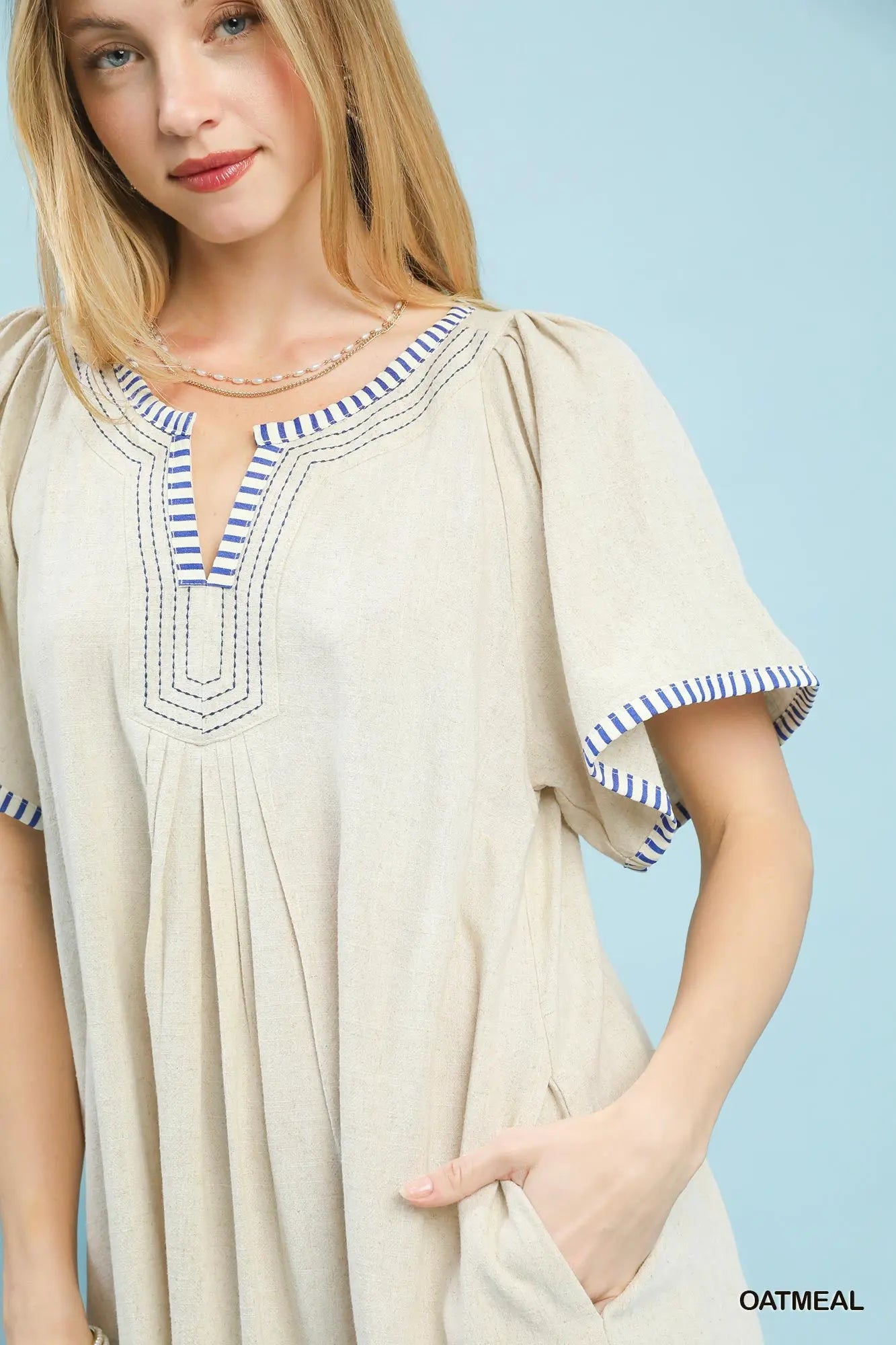 Umgee Linen Trim Tunic Dress by Umgee