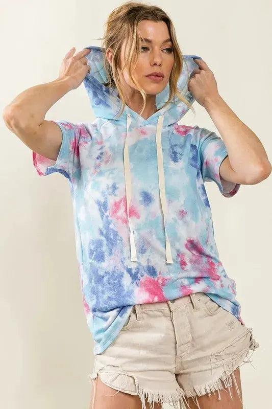 BiBi Tie Dye Terry Hoodie with Drawstring by BiBi