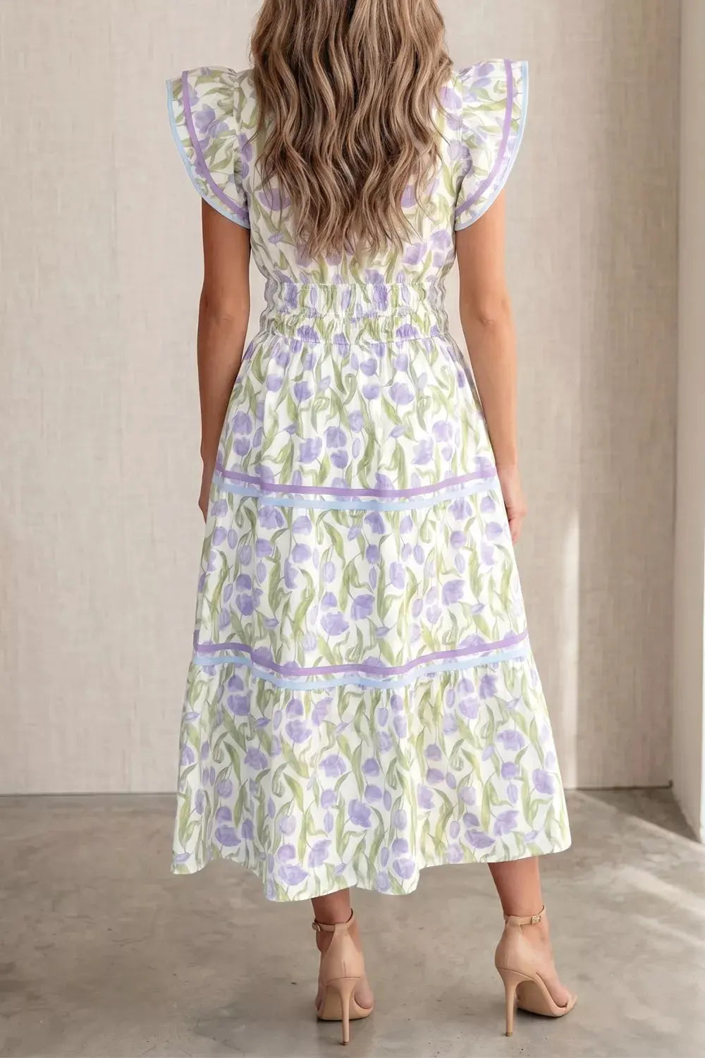Floral Print Contrast Trim Midi Dress by Trendsi