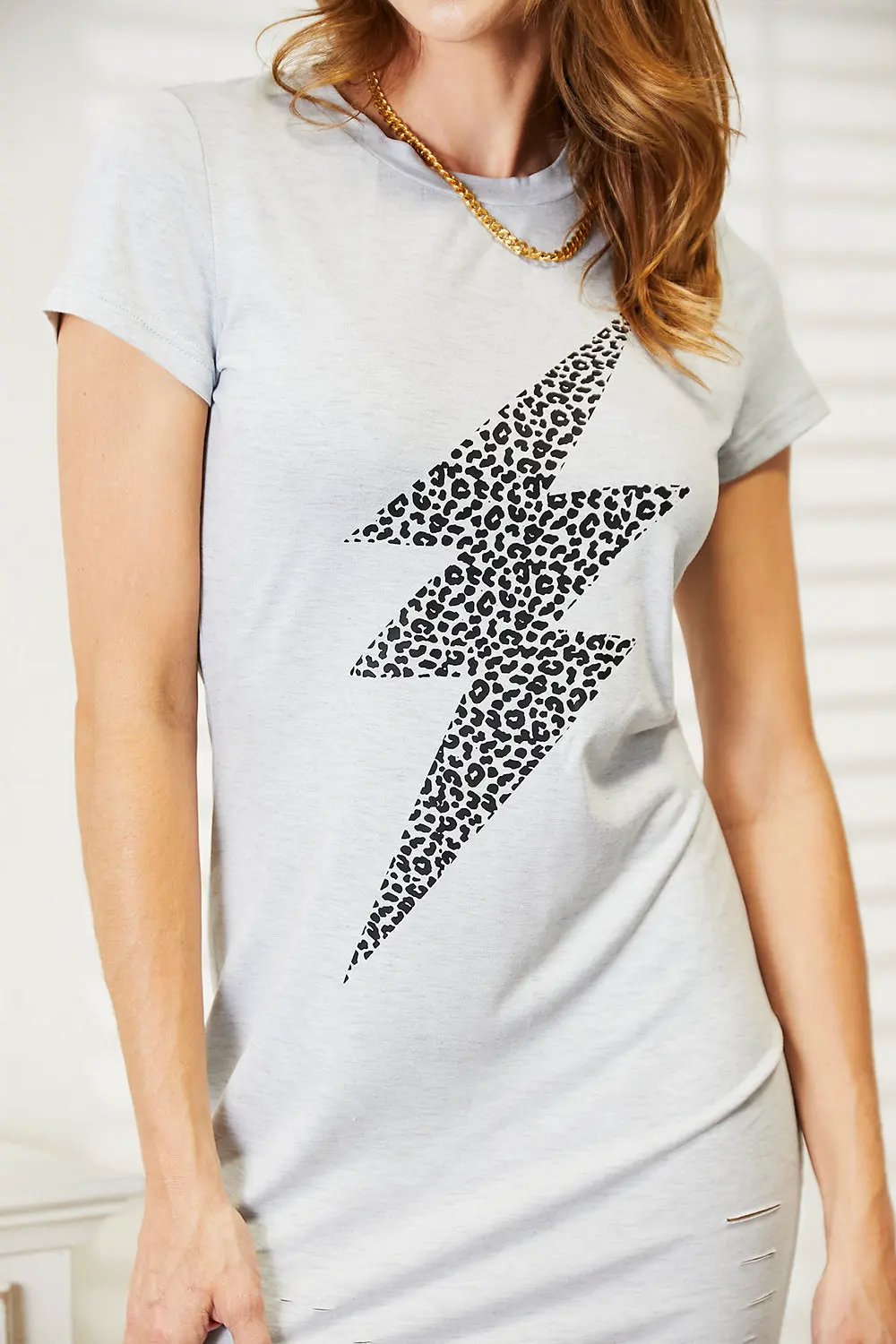 Double Take Leopard Lightning Graphic Tee Dress by Double Take