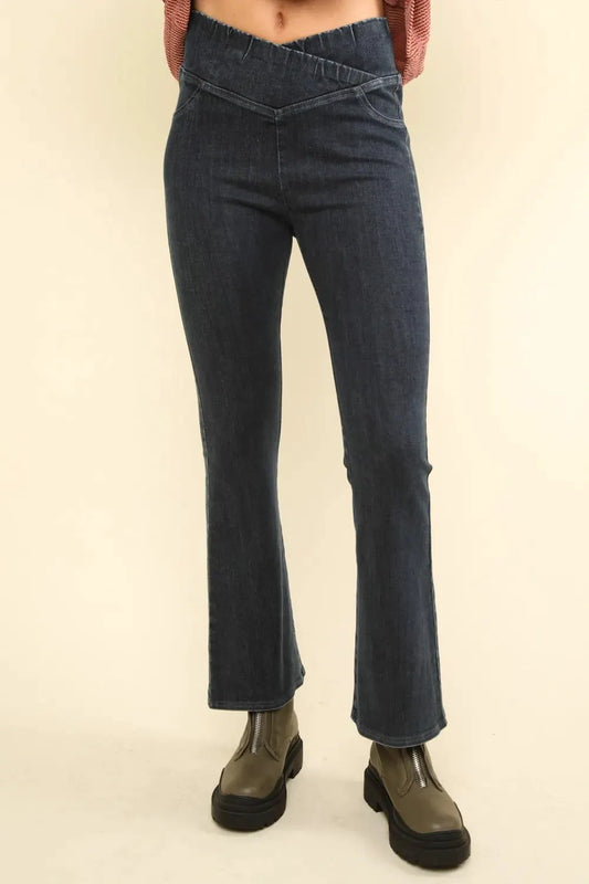 VERY J Washed Denim Stretchy Crossover Waist Leggings by Very J