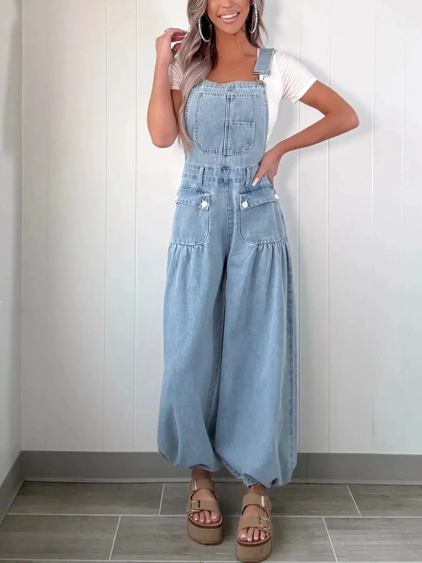 Wide Leg Denim Overalls by Partner Labels