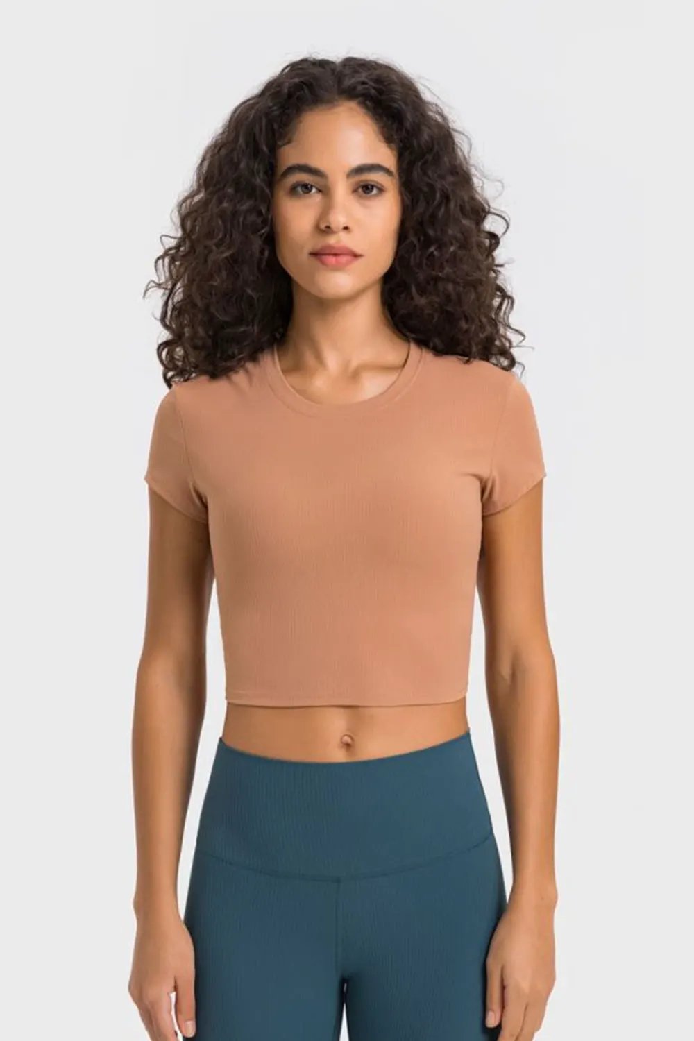Millennia Round Neck Short Sleeve Cropped Sports T-Shirt by Millennia