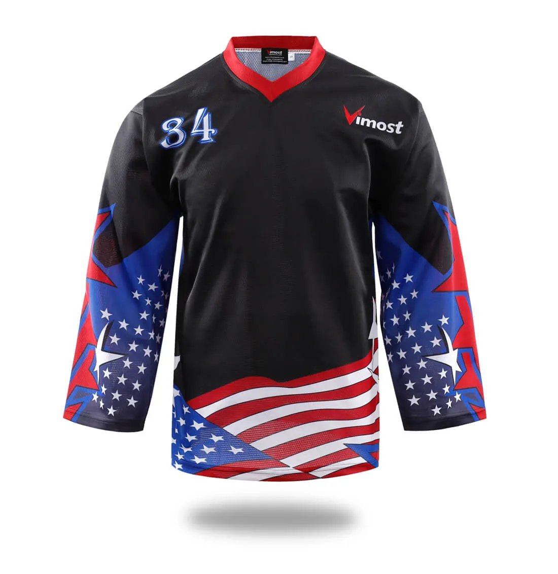 Custom Black USA Flag Ice Hockey Jersey by Vimost Sportswear