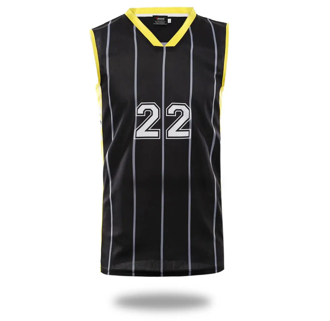 Custom Black Stripe Basketball Jersey and Shorts by Vimost Sportswear