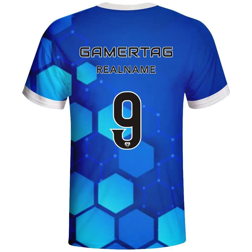 Blue Hexagon Esports Jersey with Name and Number by Vimost Sportswear