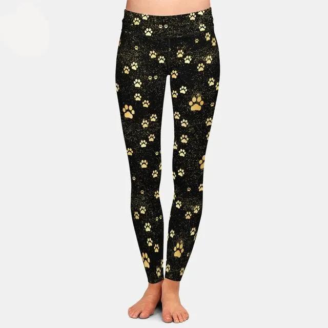 Brands Fashion High Waist Women Black Leggings Dog Paw Pattern by Vimost Shop