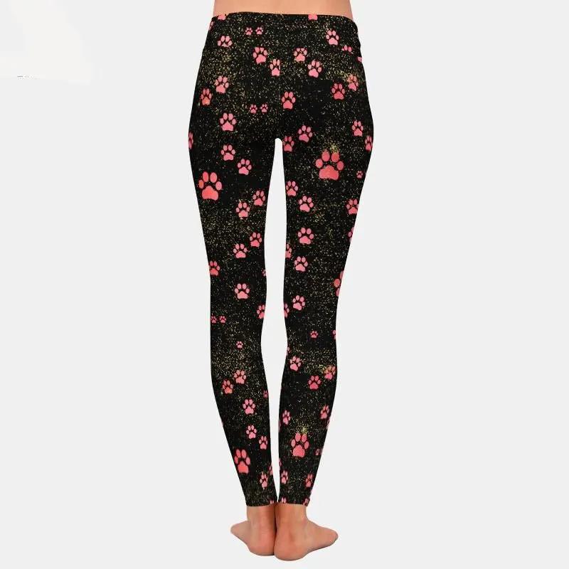 Brands Fashion High Waist Women Black Leggings Dog Paw Pattern by Vimost Shop