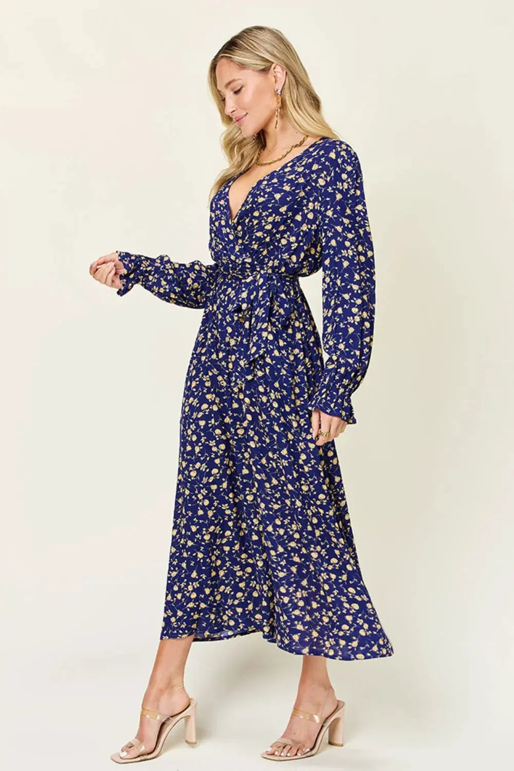 Double Take Full Size Tie Back Flounce Sleeve Dress by Double Take