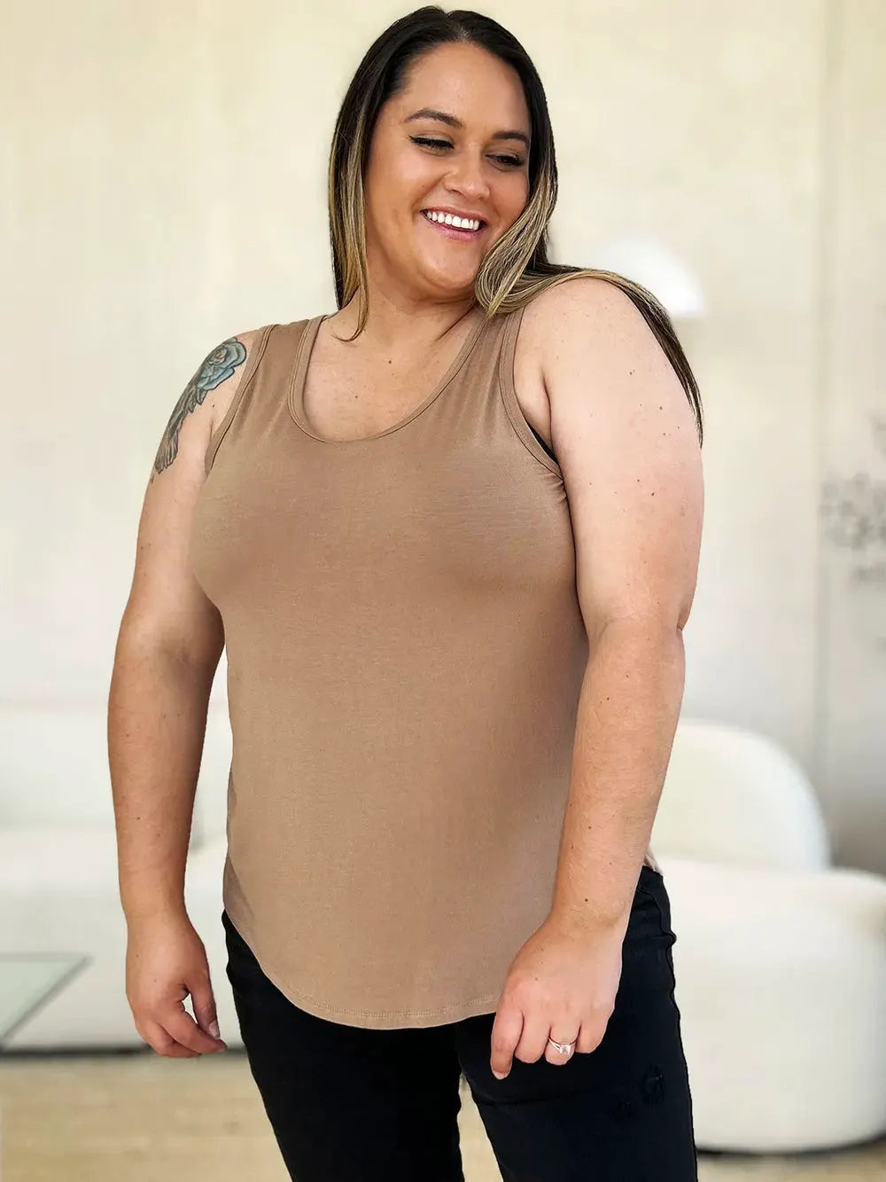 Basic Bae Full Size Round Neck Curved Hem Tank by Basic Bae