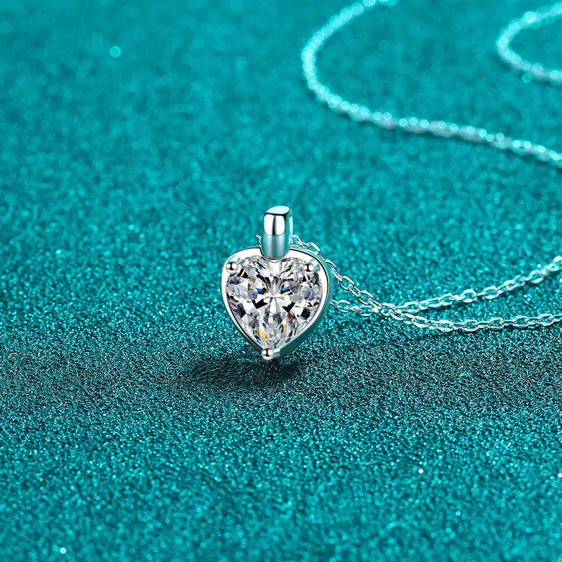 2 Carat Moissanite 925 Sterling Silver Heart Shape Necklace by Partner Labels