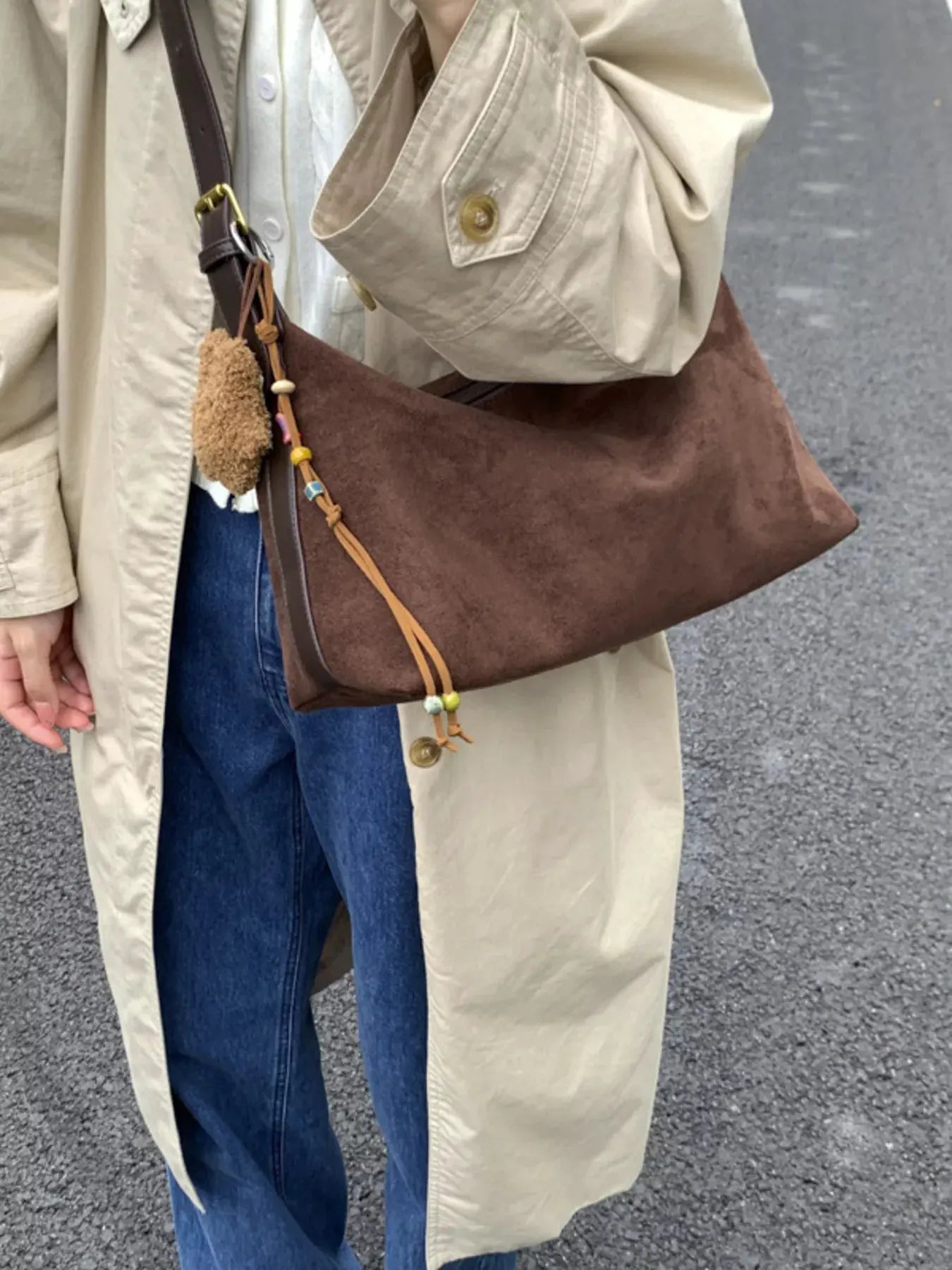 Solid Color Suede Hobo Crossbody Bag by Partner Label
