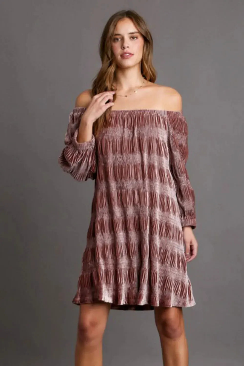 Umgee Off-Shoulder Balloon Sleeve Velvet Mini Dress by Umgee