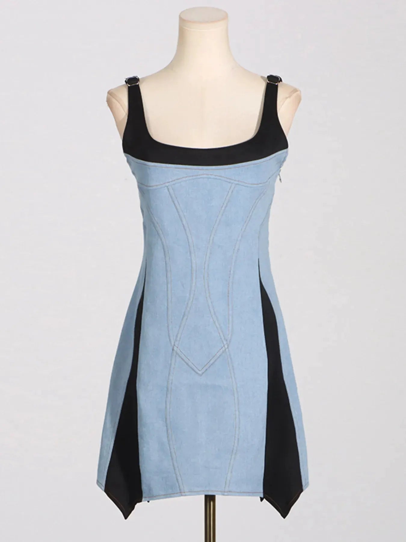 Contrast Adjustable Strap Denim Dress by Partner Label