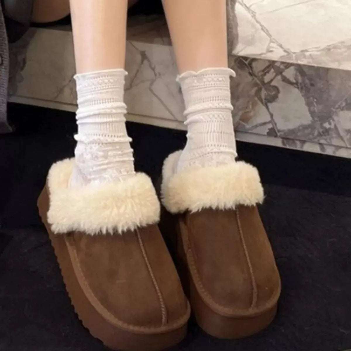 Round Toe Platform Slippers by Partnel Label