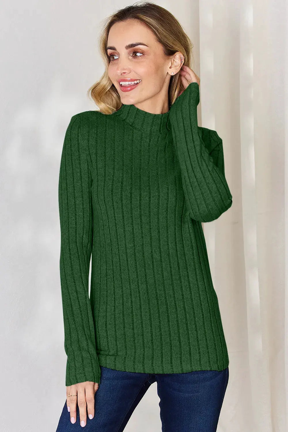 Basic Bae Full Size Ribbed Mock Neck Long Sleeve T-Shirt by Basic Bae