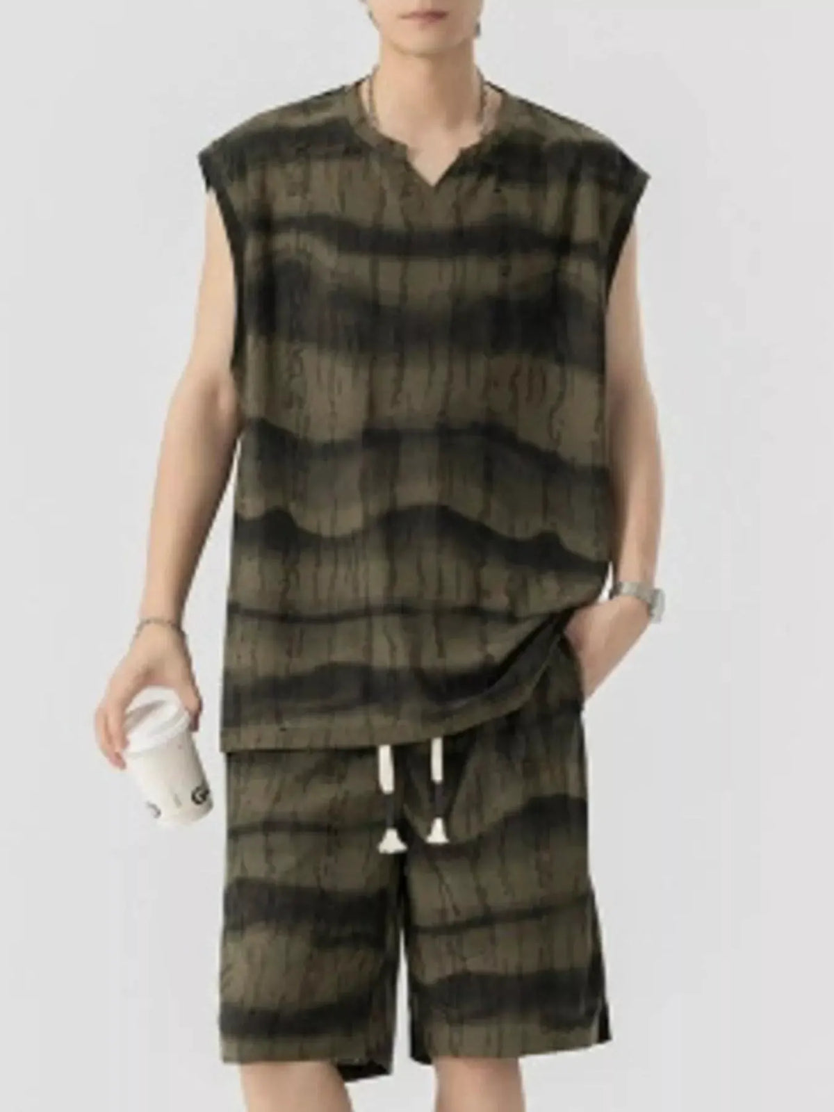 Men's Plus Size Striped Tank and Shorts Set by Trendsi