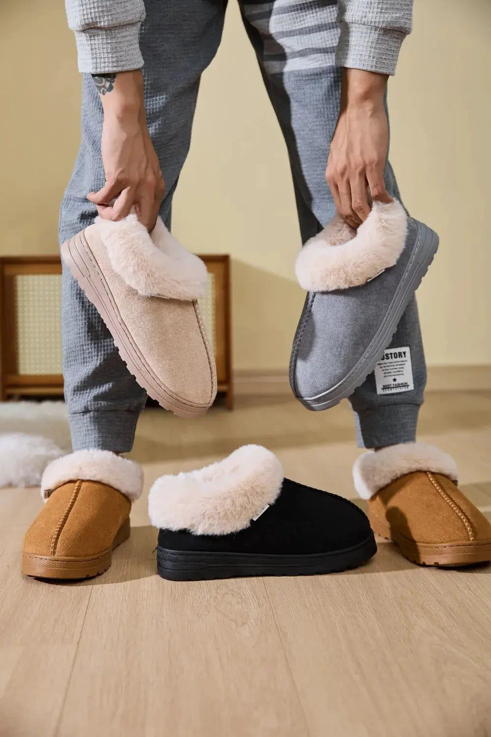 Faux Fur Round Toe Platform Slippers by Partner Label
