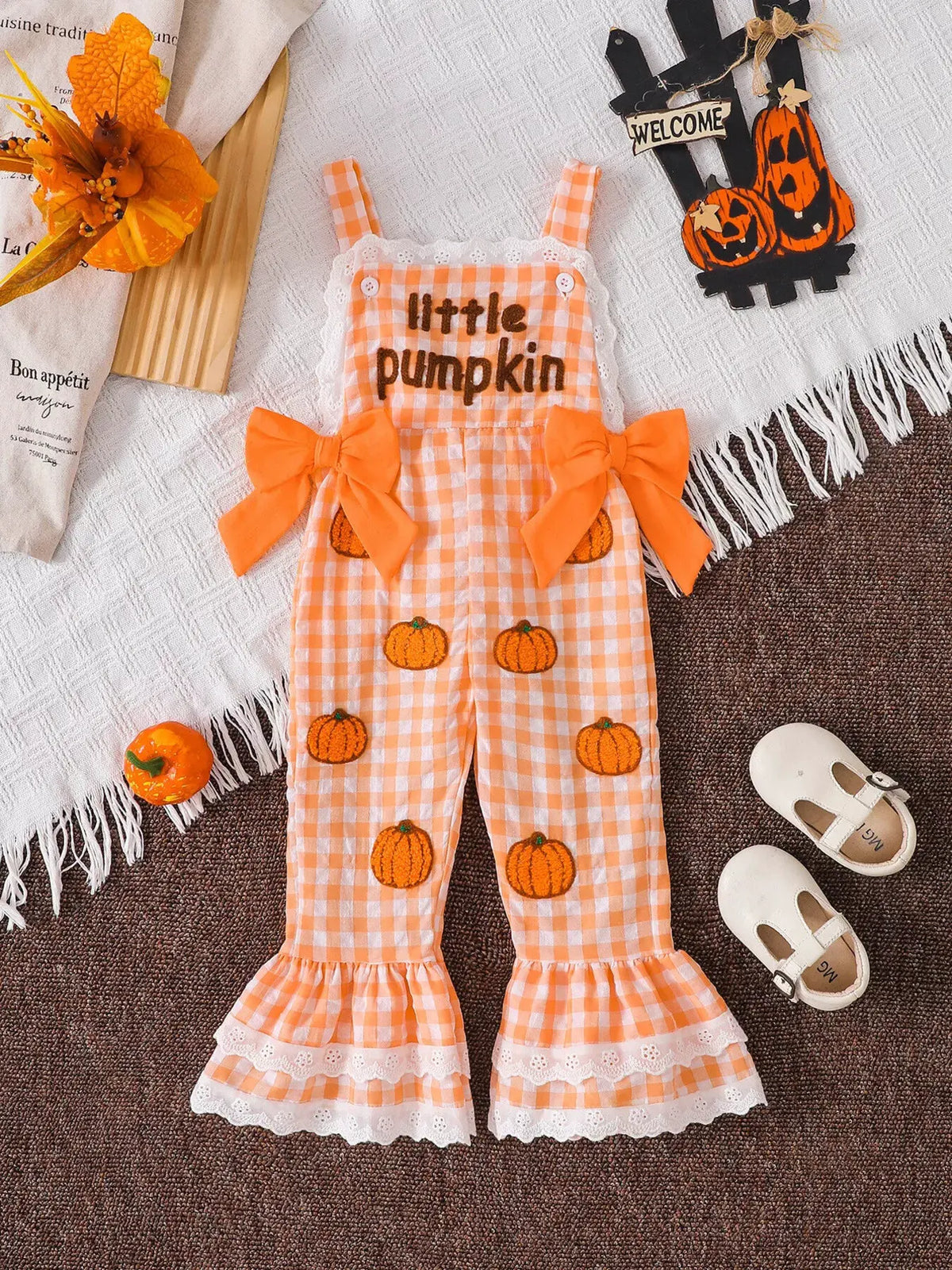 Children's Little Pumpkin Gingham Ruffle Hem Jumpsuit by Partner Label