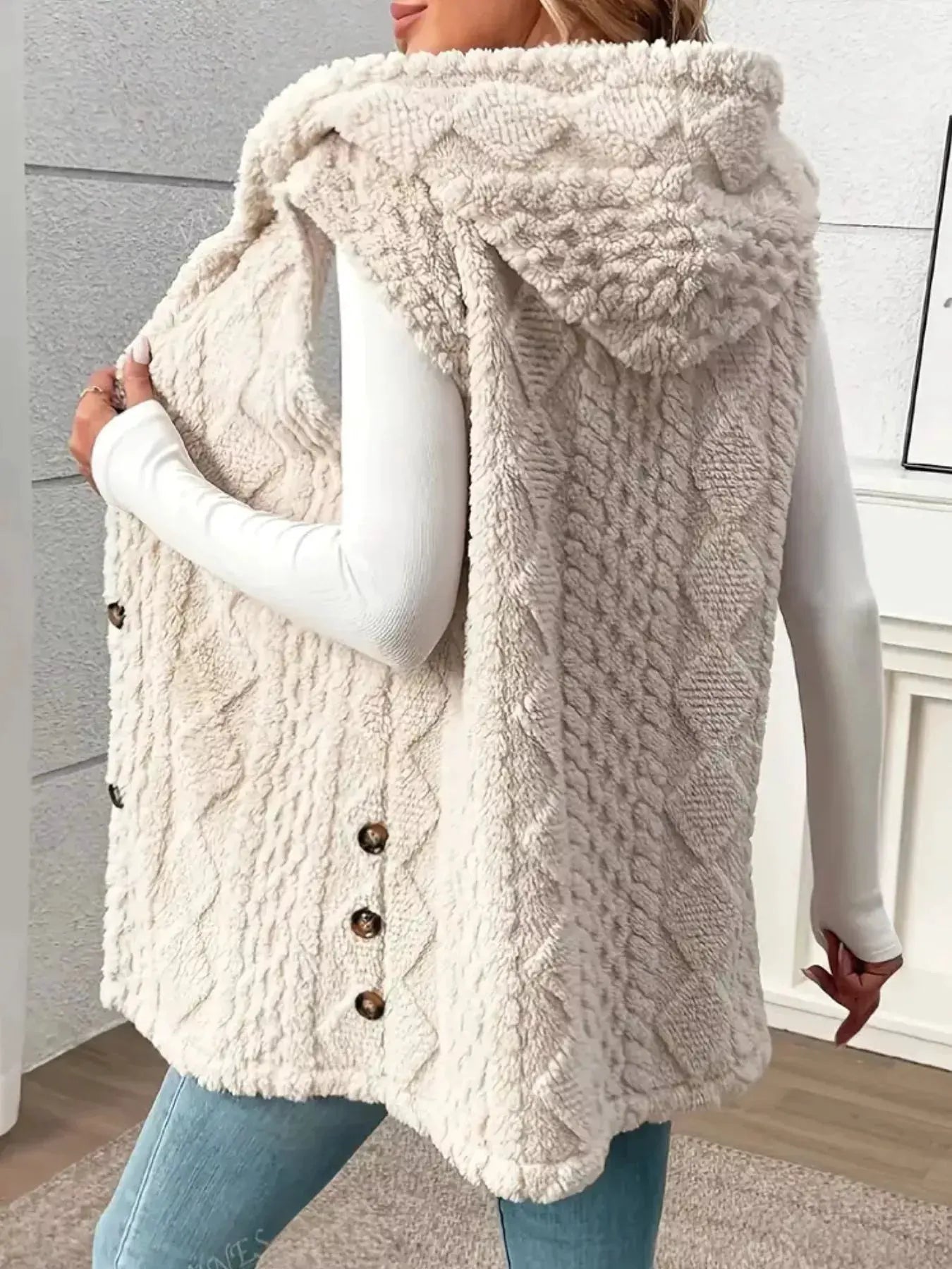 Button‑Down Sherpa Hooded Vest Coat | Partner Labels Selection by Partner Label