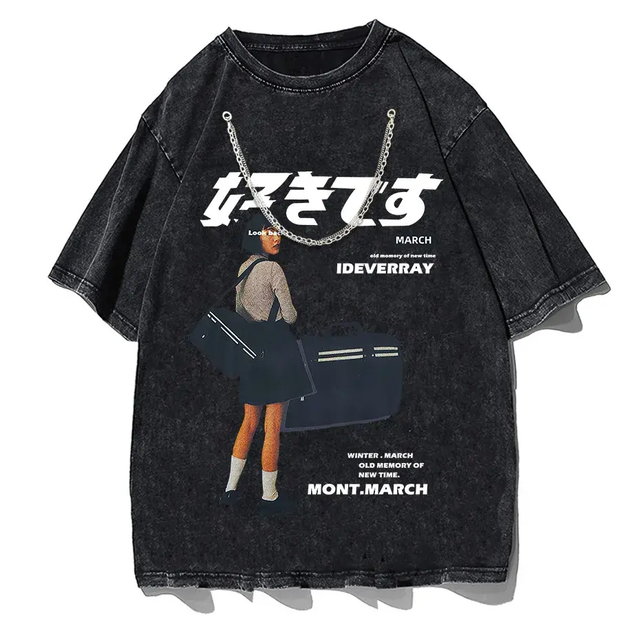 Men's Harajuku Kanji Girl Graphic T-Shirt Japanese Print Cotton Loose Fit Streetwear by Vimost Shop