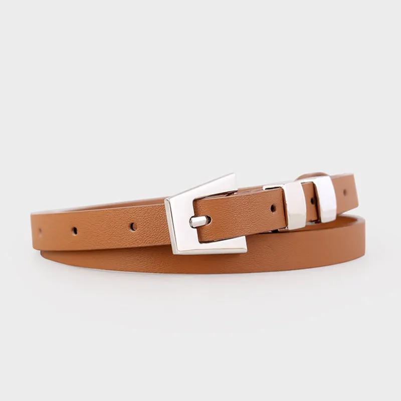 Skinny Leather Belt with Silver Buckle by Trendsi