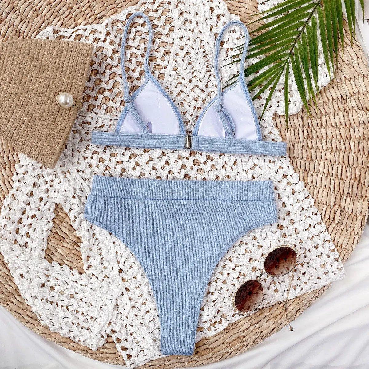 Spaghetti Strap Ribbed Bikini Set by Partner Label