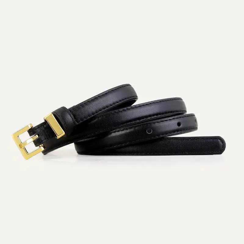 Skinny Leather Belt with Golden Buckle by Trendsi