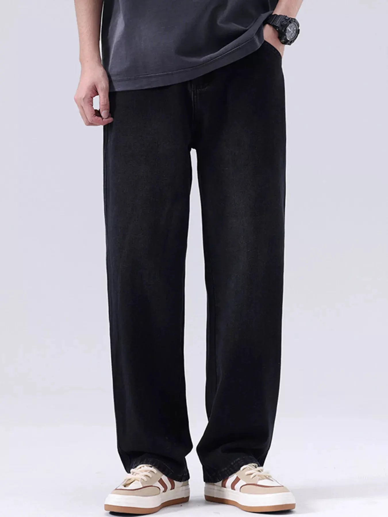 Men's Plus Size Vintage Wash Loose Fit Jeans by Partner Label