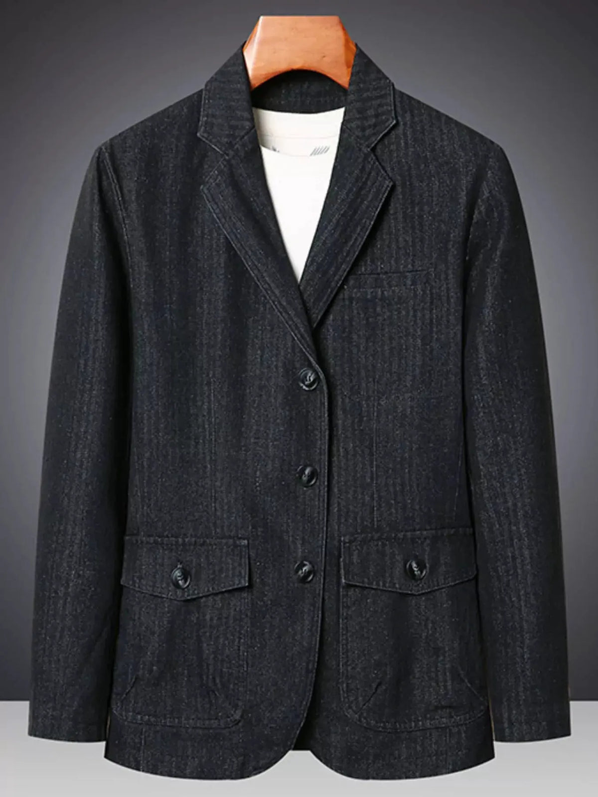 Men's Plus Size Classic Fit Textured Denim Blazer by Trendsi