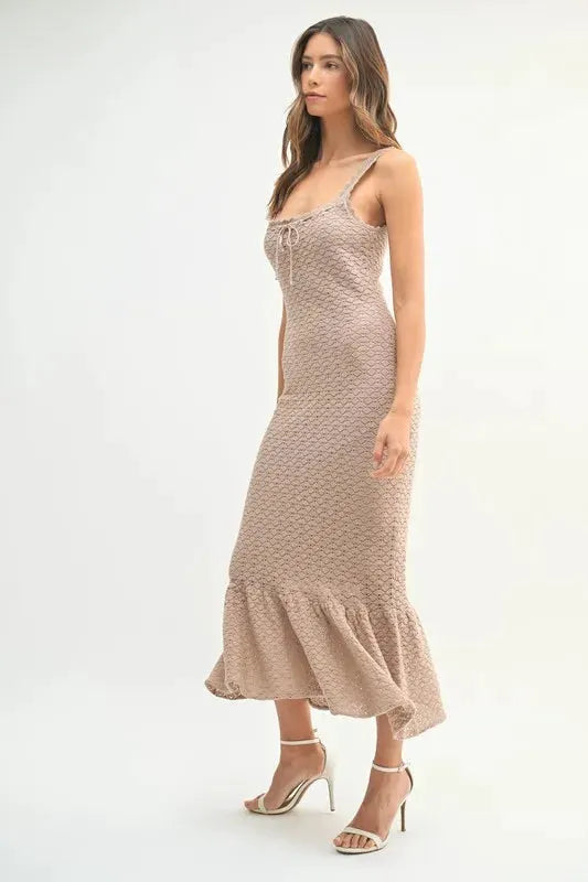 Ruffled Hem Sleeveless Crochet Knit Midi Dress | by MABLE | Partner Labels Selection by MABLE