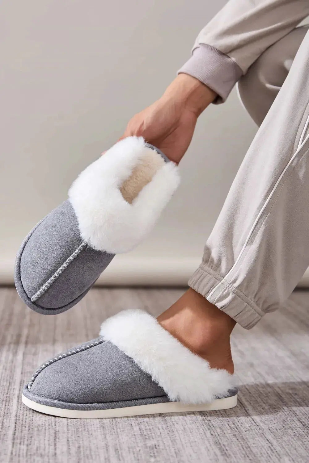 Faux Fur Round Toe Slippers by Partner Label