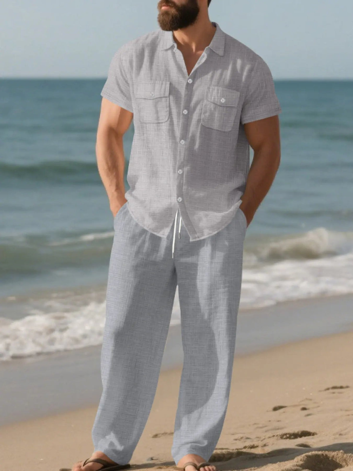 Men's Full Size Casual Button Up Shirt and Pants Set Plus Size by Trendsi