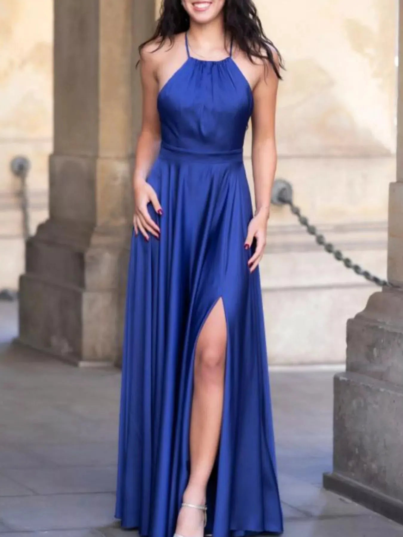 Halter Neck Slit Maxi Dress by Partner Label